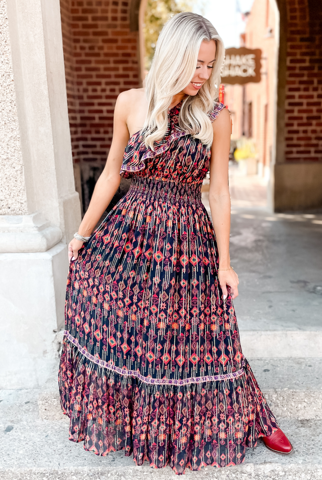 Aztec One Shoulder Dress