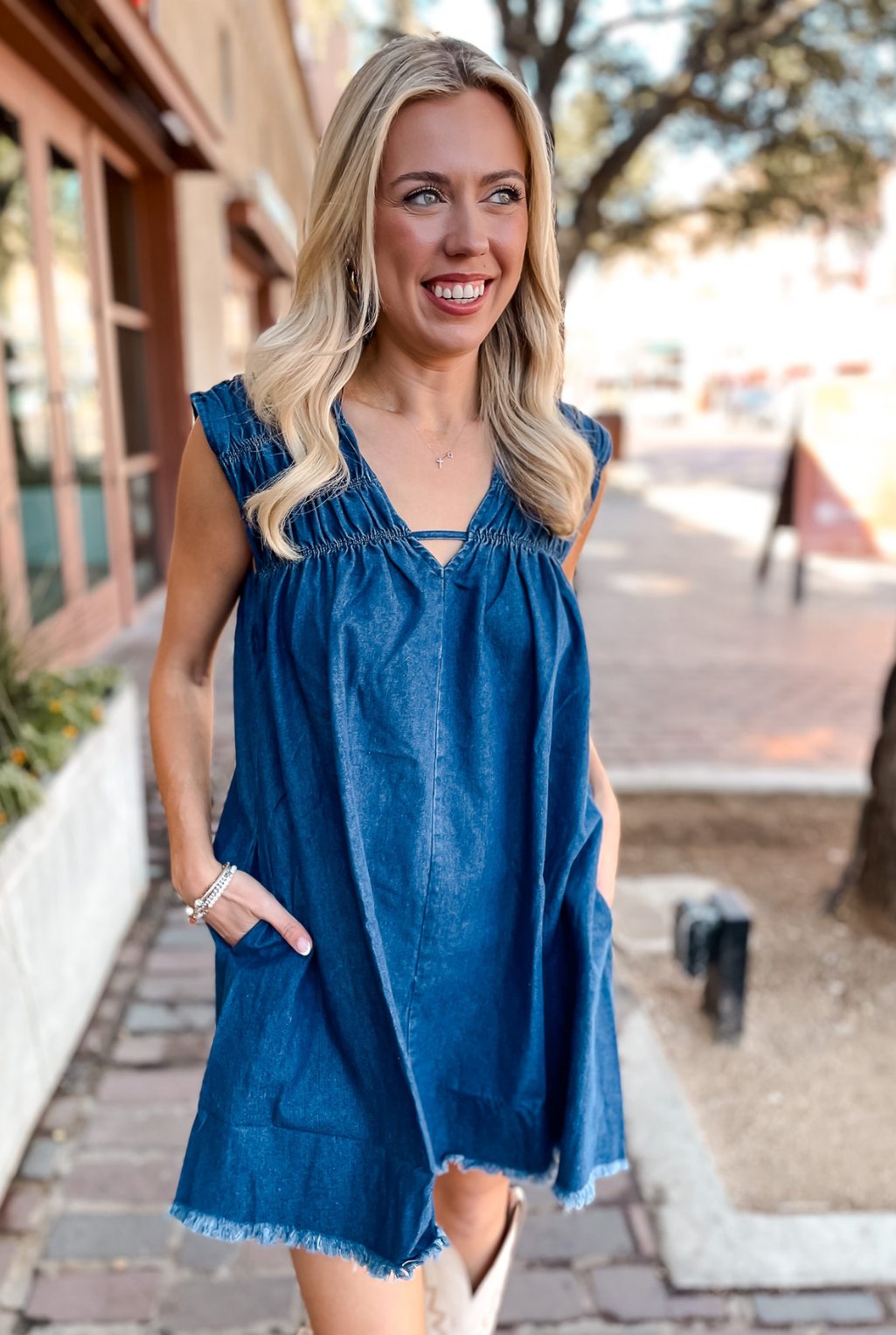 V-Neck Sleeveless Denim Dress