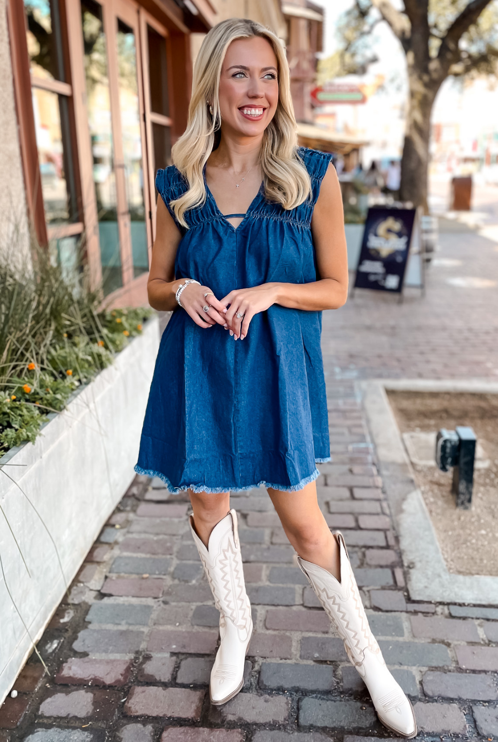 V-Neck Sleeveless Denim Dress