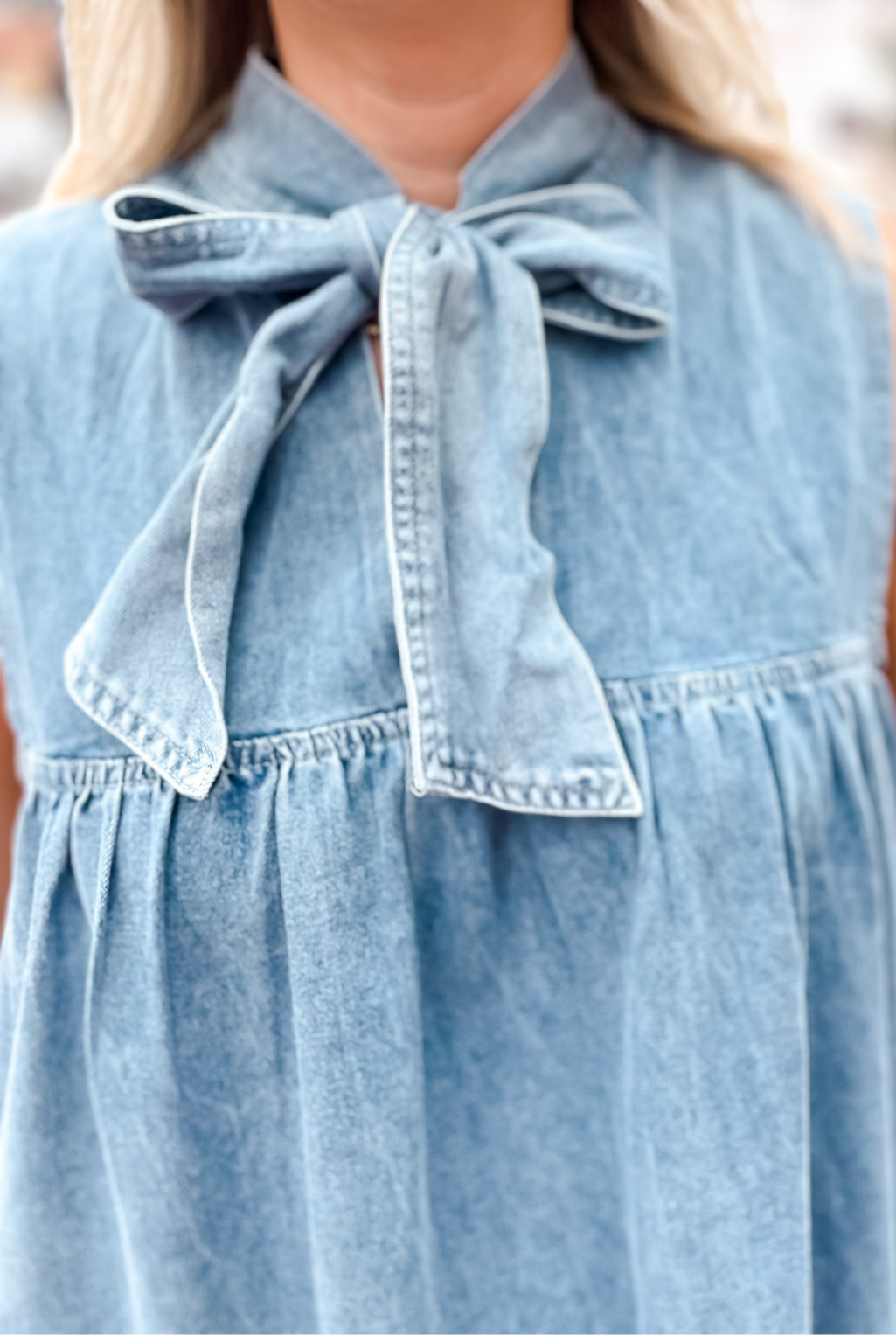 Denim Tie Neck Dress