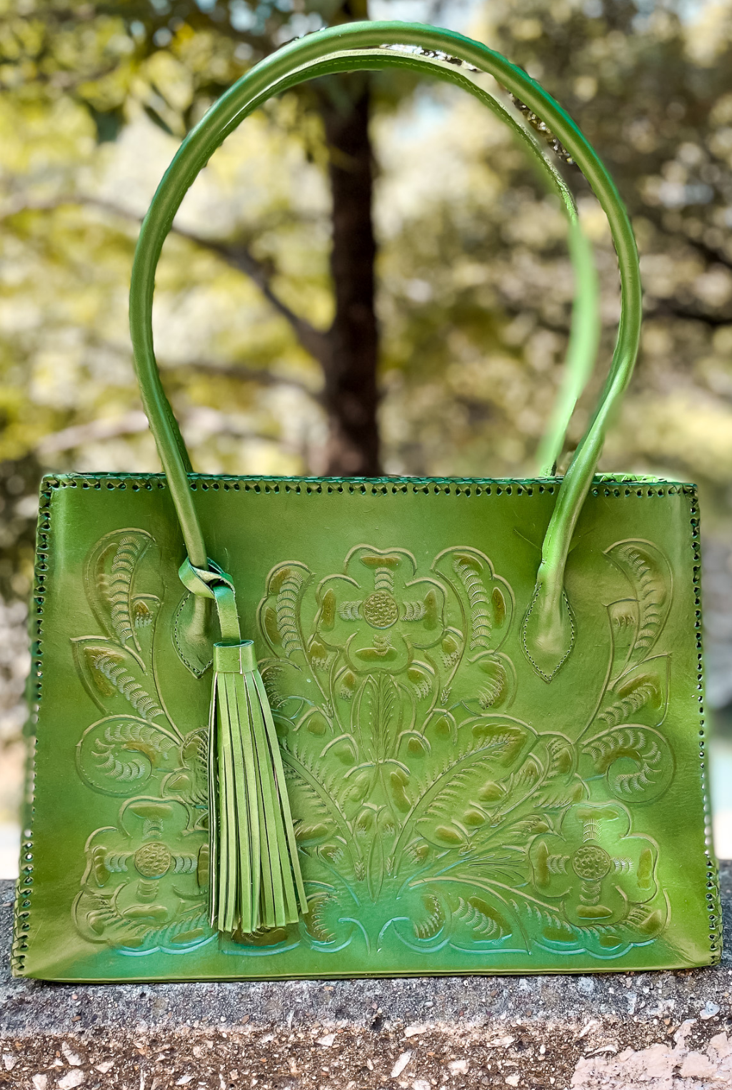 Amy Tooled Leather Handbag - Green