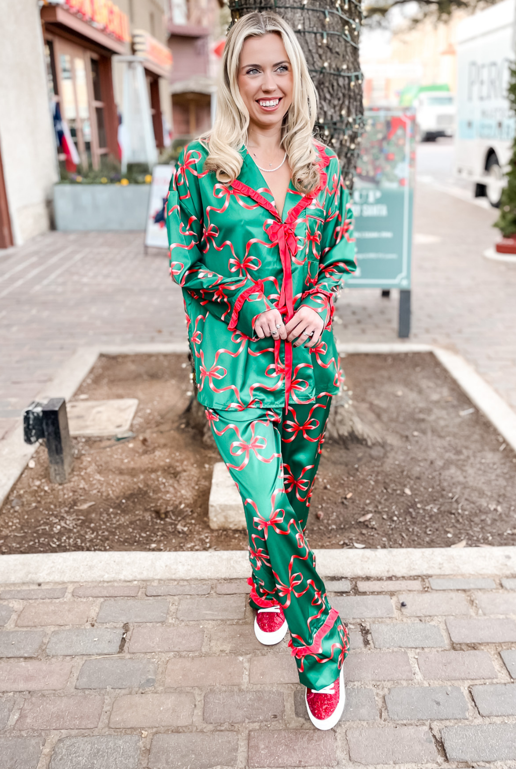 Satin Christmas Bow PJ Set