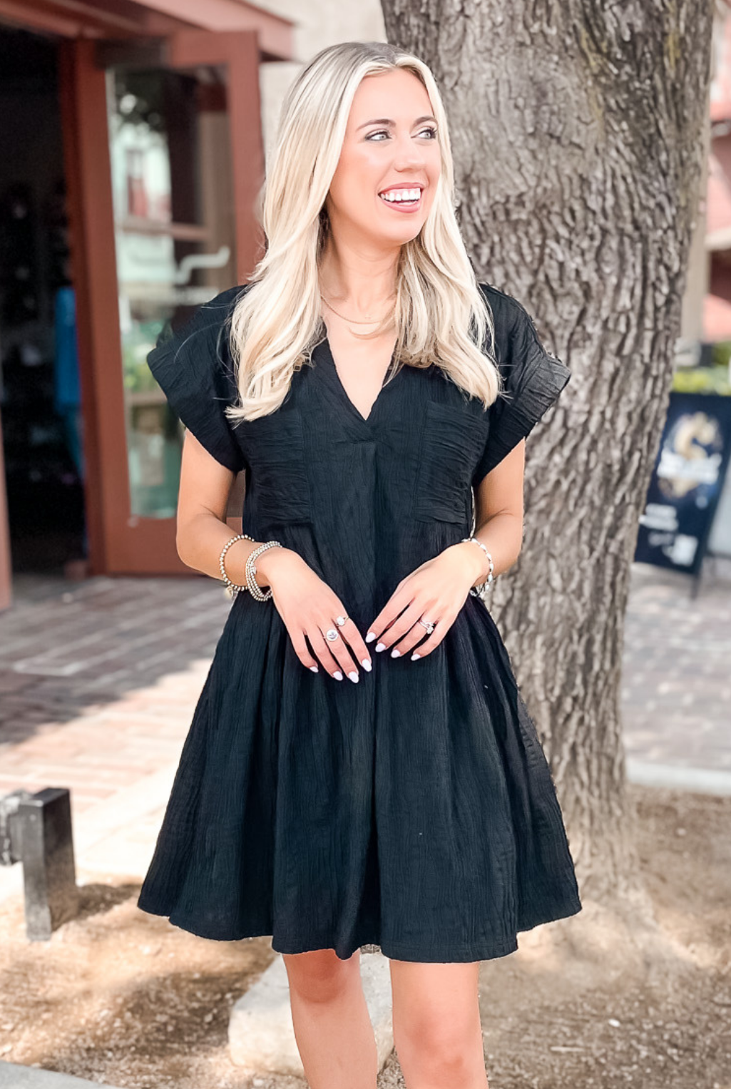 Tidal Wave Pocket Dress - Black