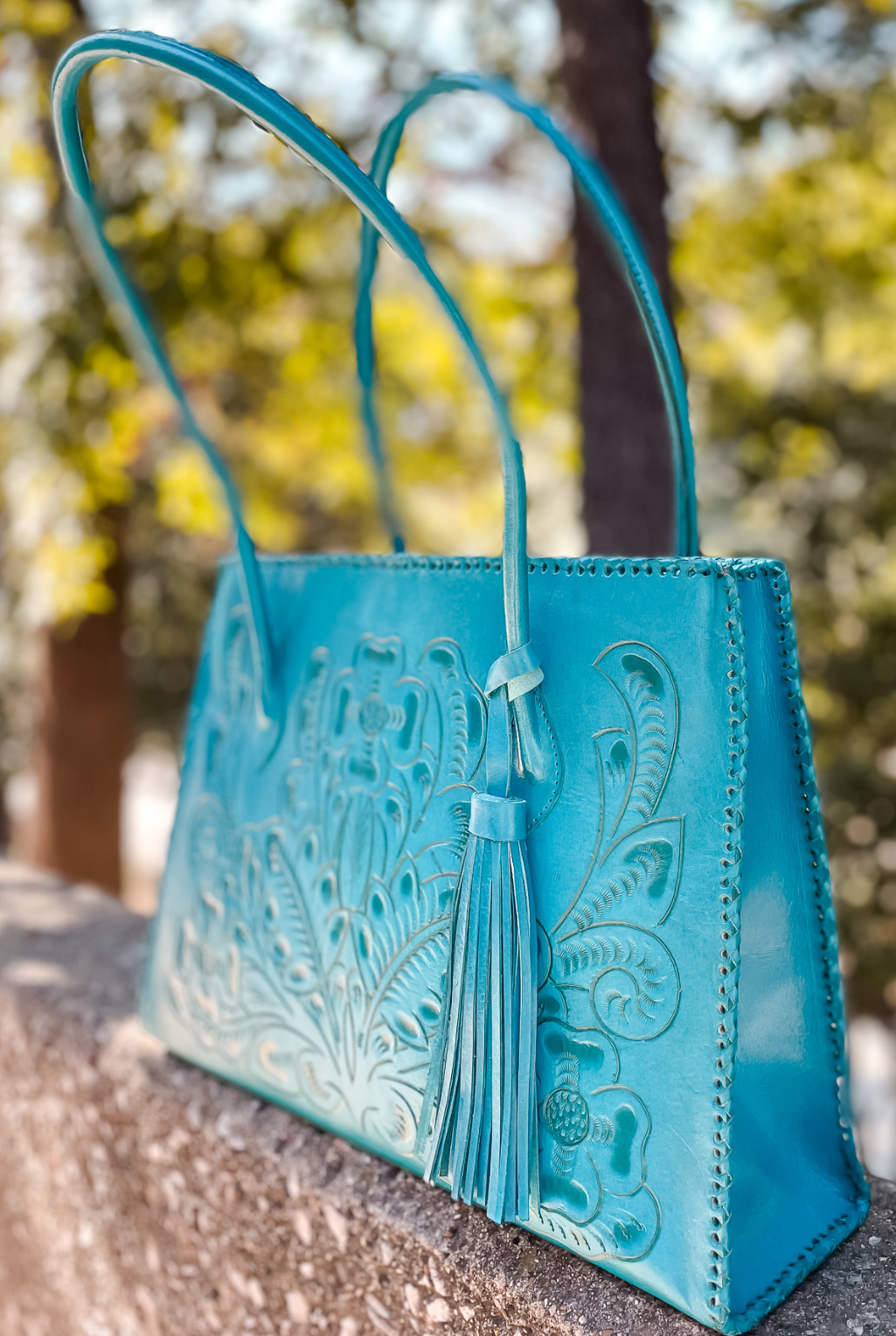 Amy Tooled Leather Handbag - Turquoise