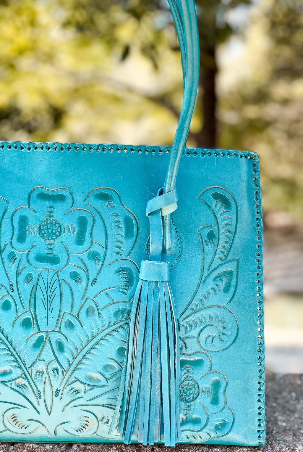 Amy Tooled Leather Handbag - Turquoise