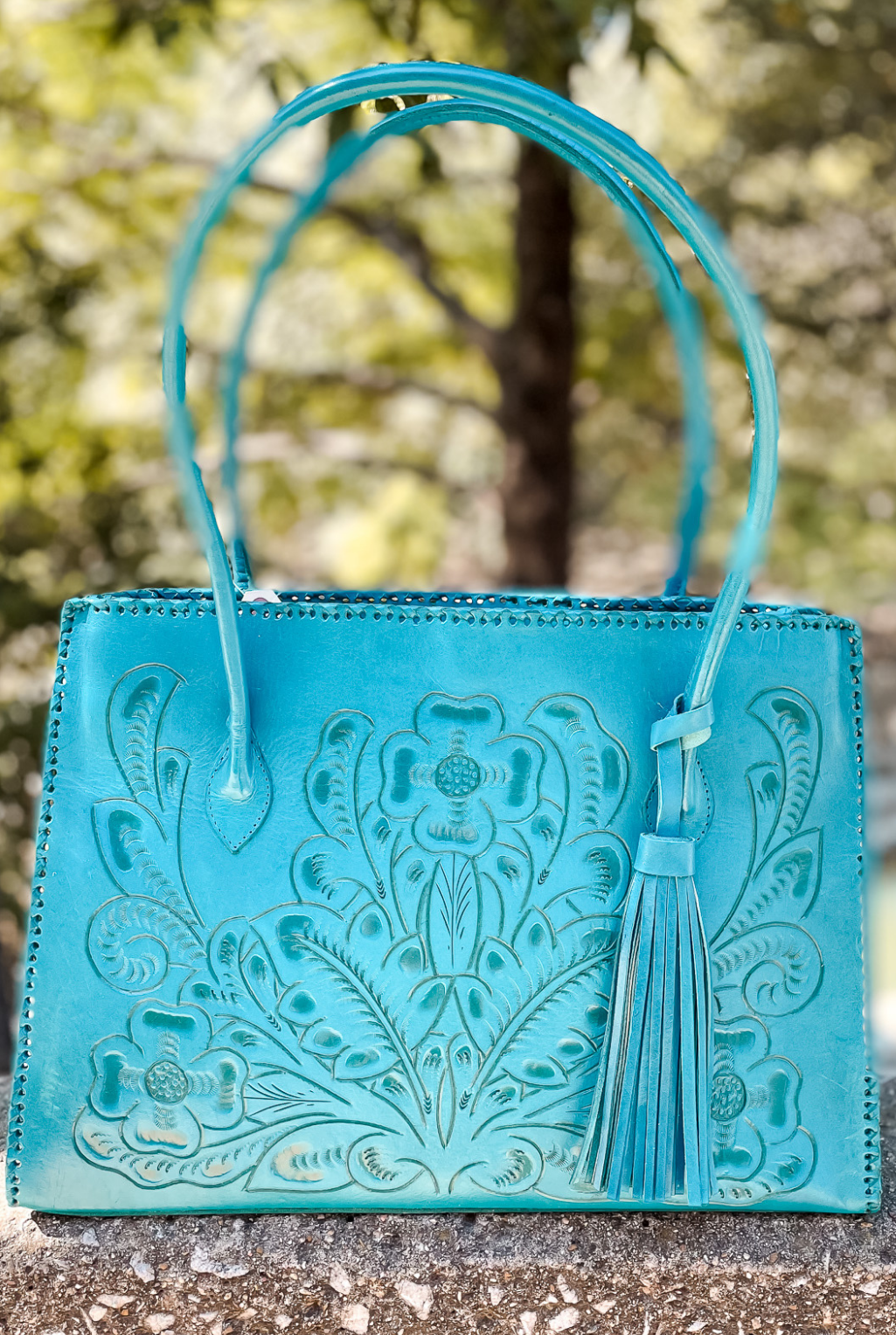 Amy Tooled Leather Handbag - Turquoise