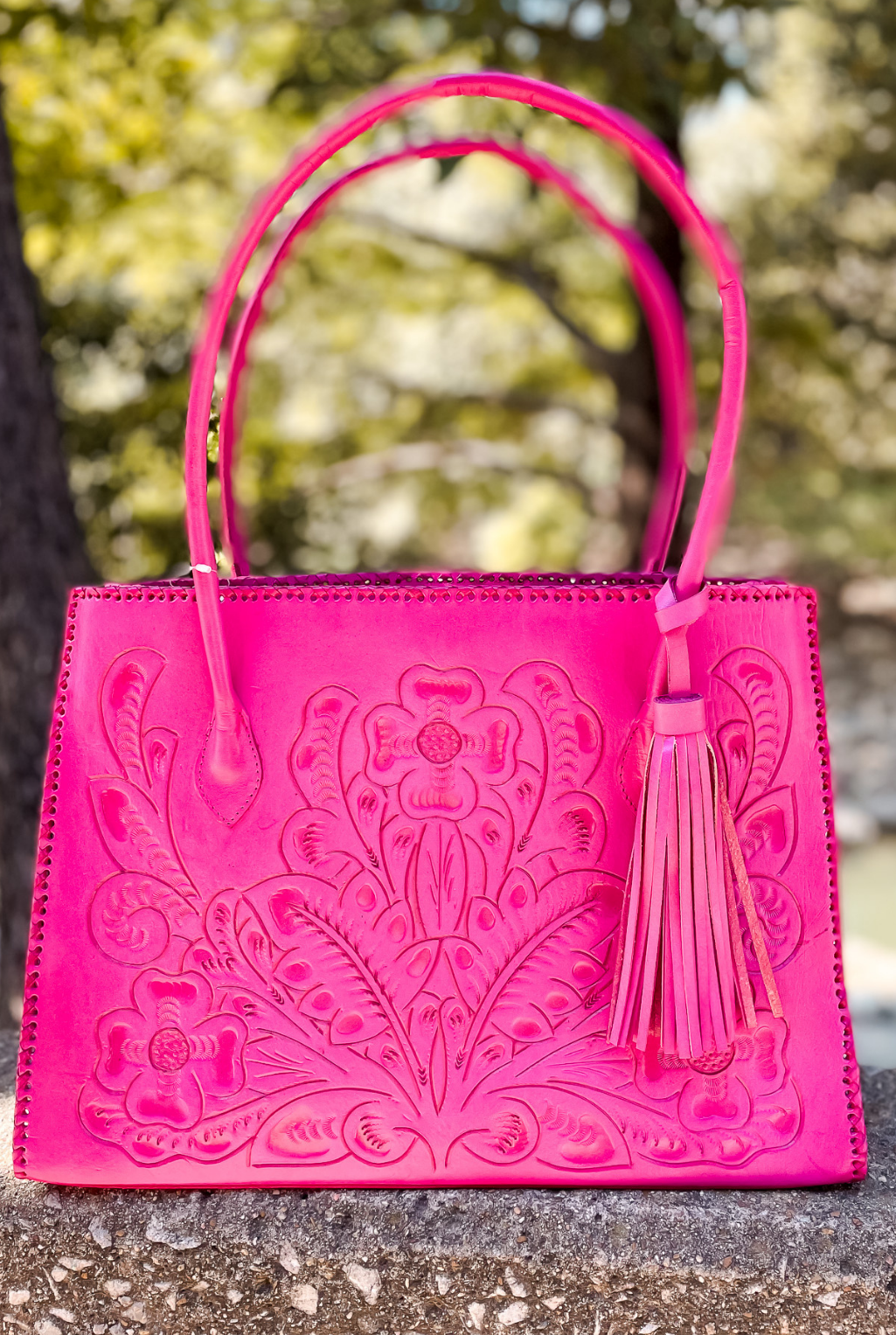 Amy Tooled Leather Handbag - Pink