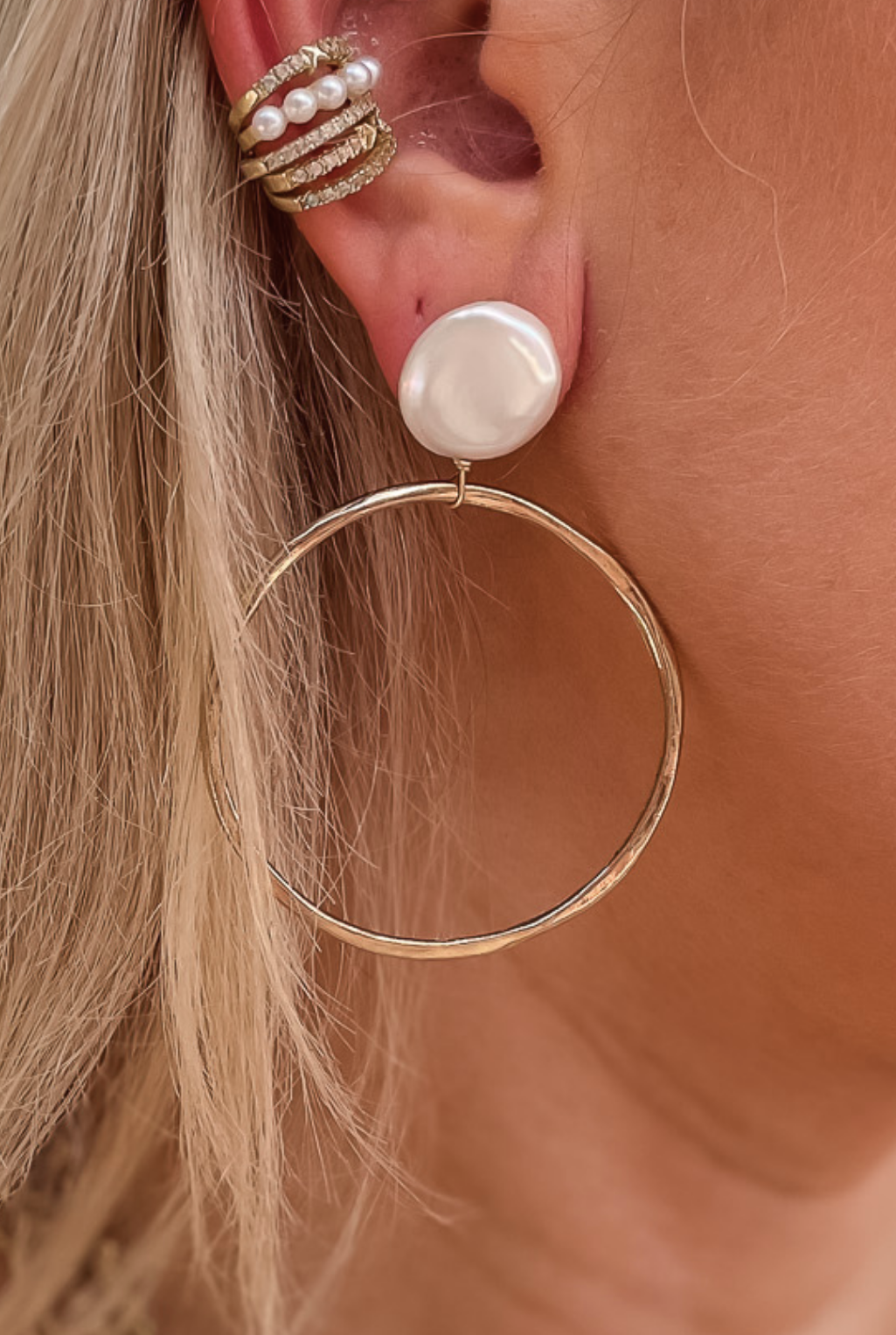 Coin Pearl Hoop Earrings