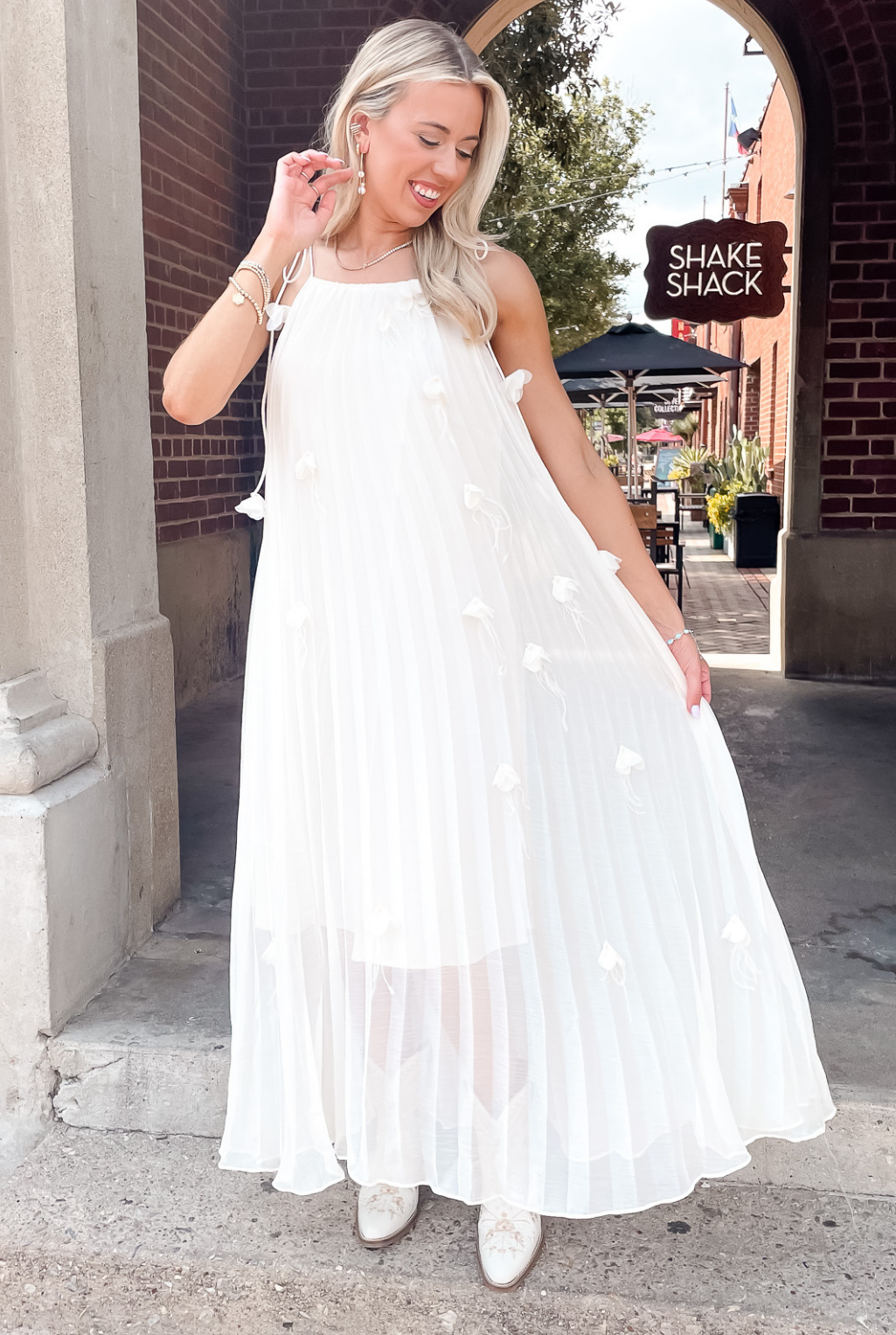 Pleated Petal Dress - Ivory