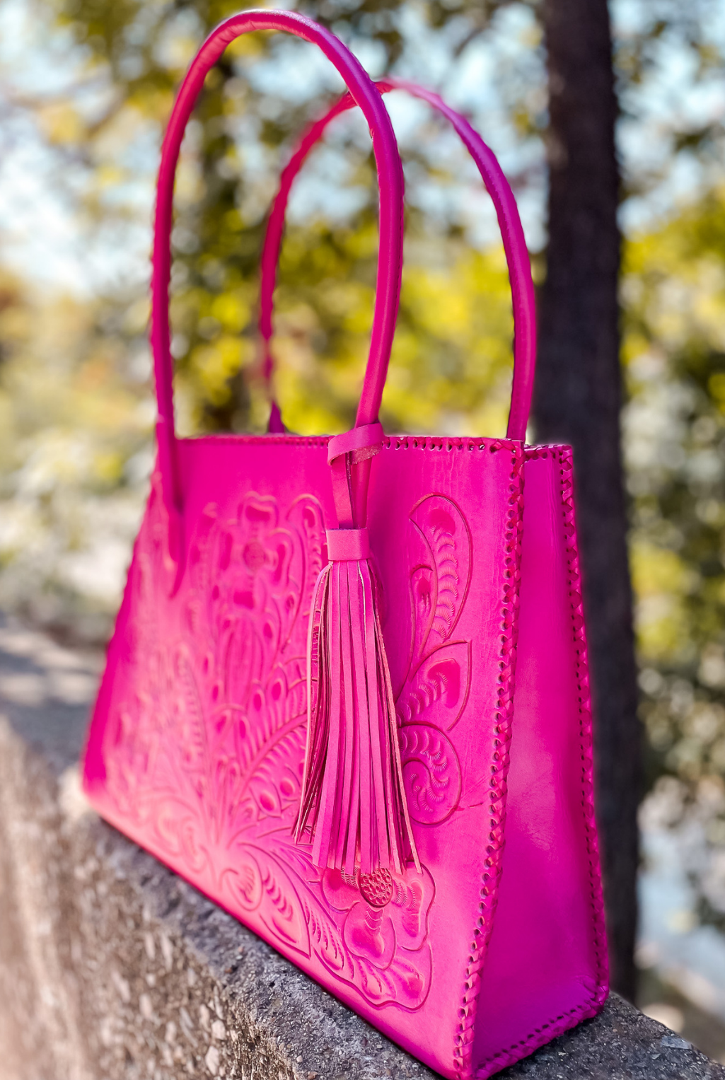 Amy Tooled Leather Handbag - Pink