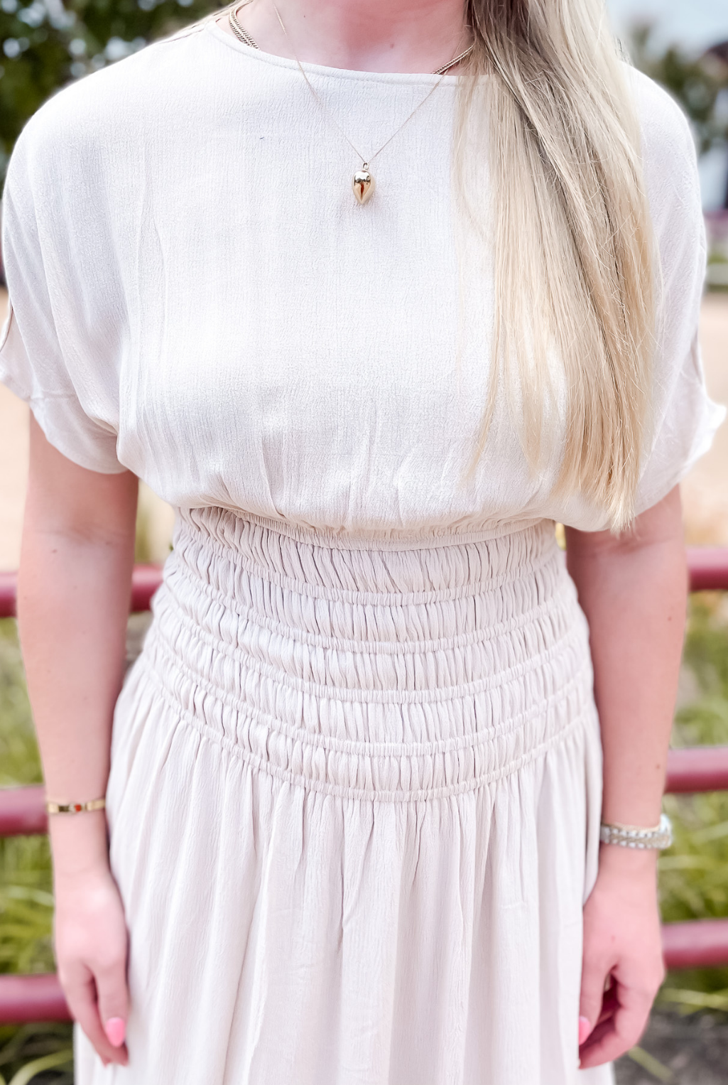 Sunny Smocked Beige Dress