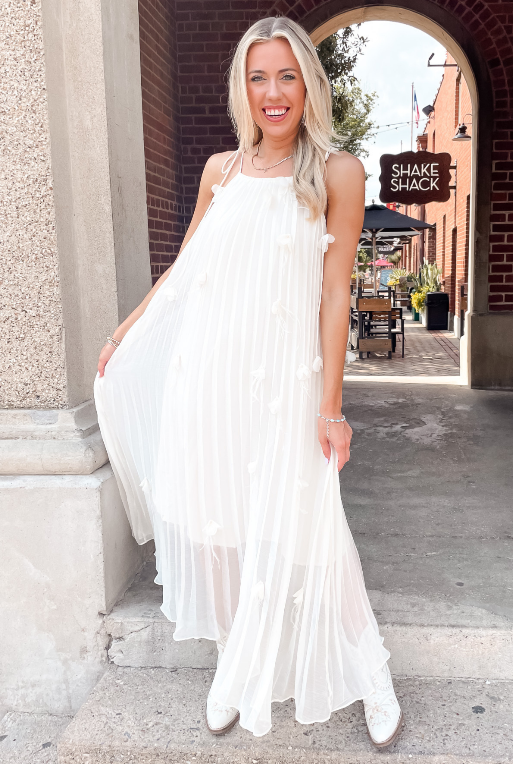 Pleated Petal Dress - Ivory