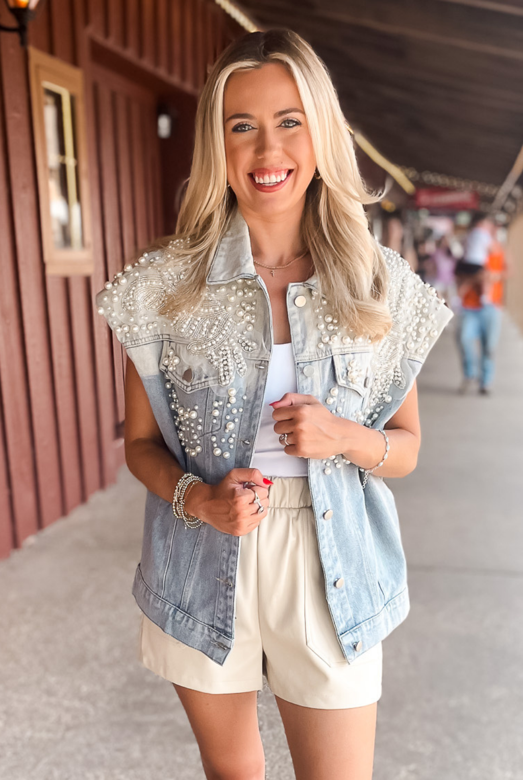 Swirls Of Pearls Denim Vest