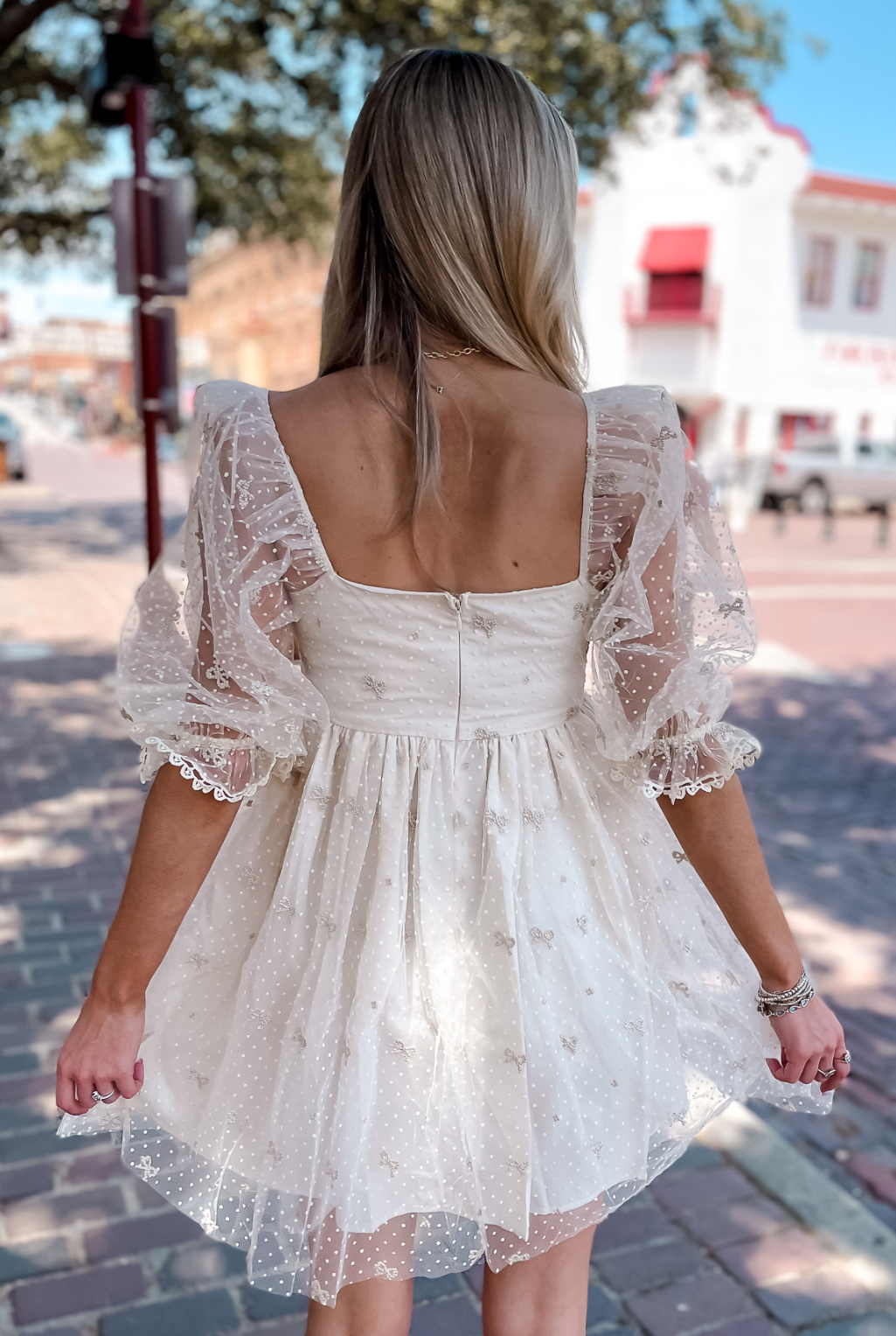 Bows + Pearls Dress - Cream