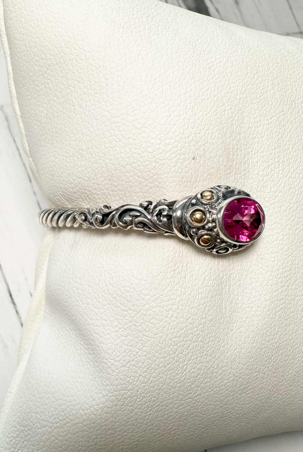 Pink Topaz Etched Cable Bracelet