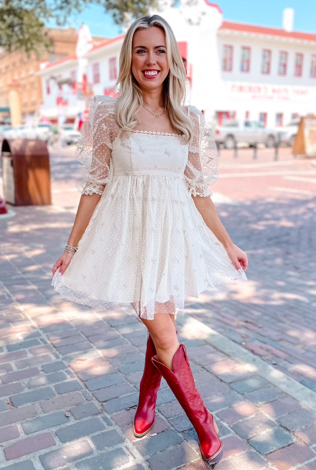 Bows + Pearls Dress - Cream