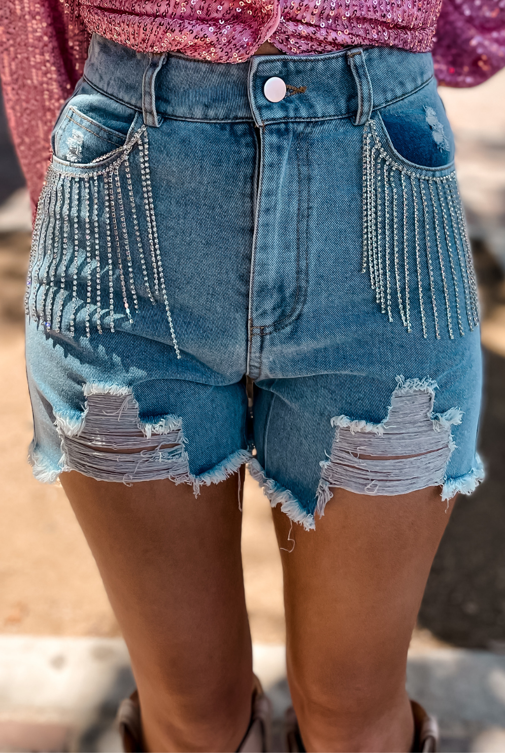 Rainin' Rhinestones Shorts - Indigo