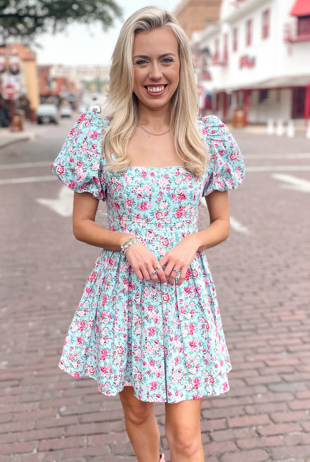 Retro Floral Dress - Blue