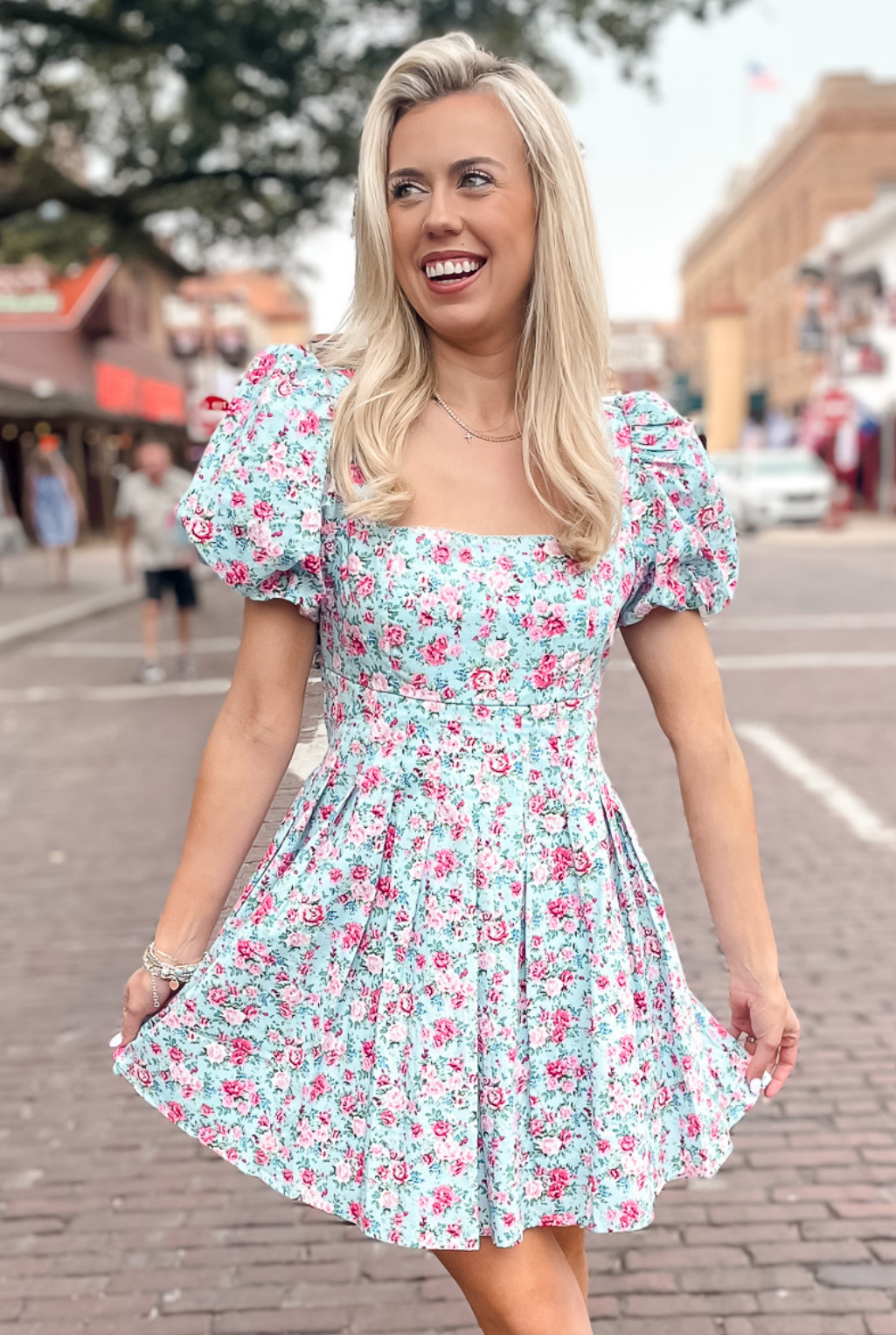 Retro Floral Dress - Blue