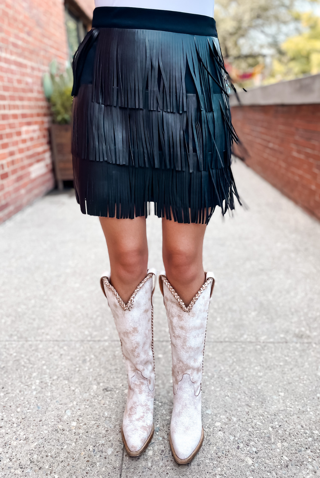 Jade Faux Leather Fringe Skirt - Black