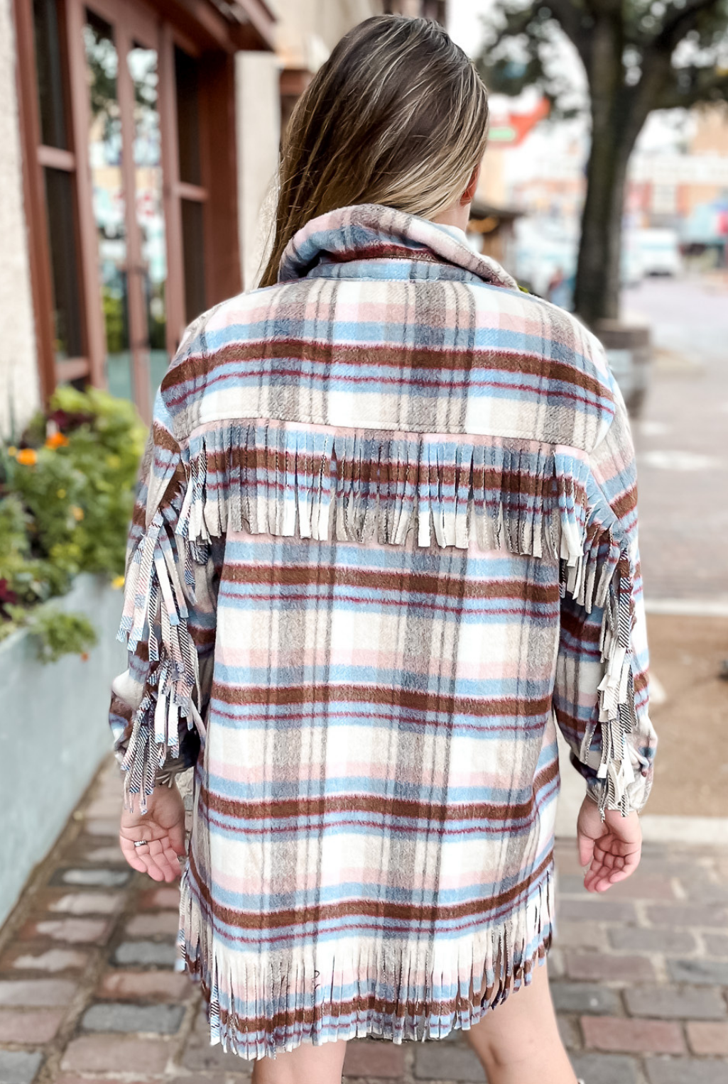 Plaid Fringe Shacket - Cranberry