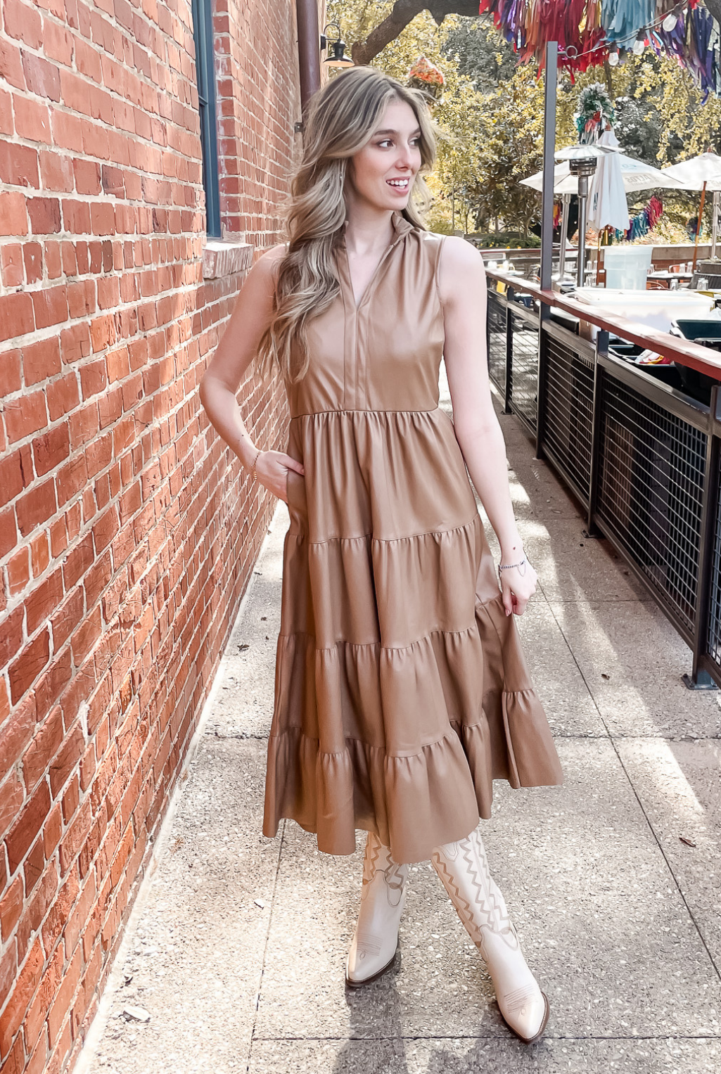 Fantastic Camel Faux Leather Dress