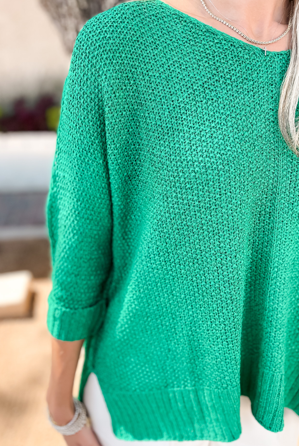 Crew Neck Knit Sweater - Green