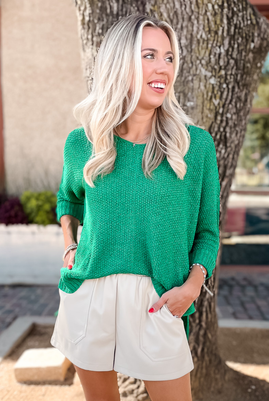 Crew Neck Knit Sweater - Green