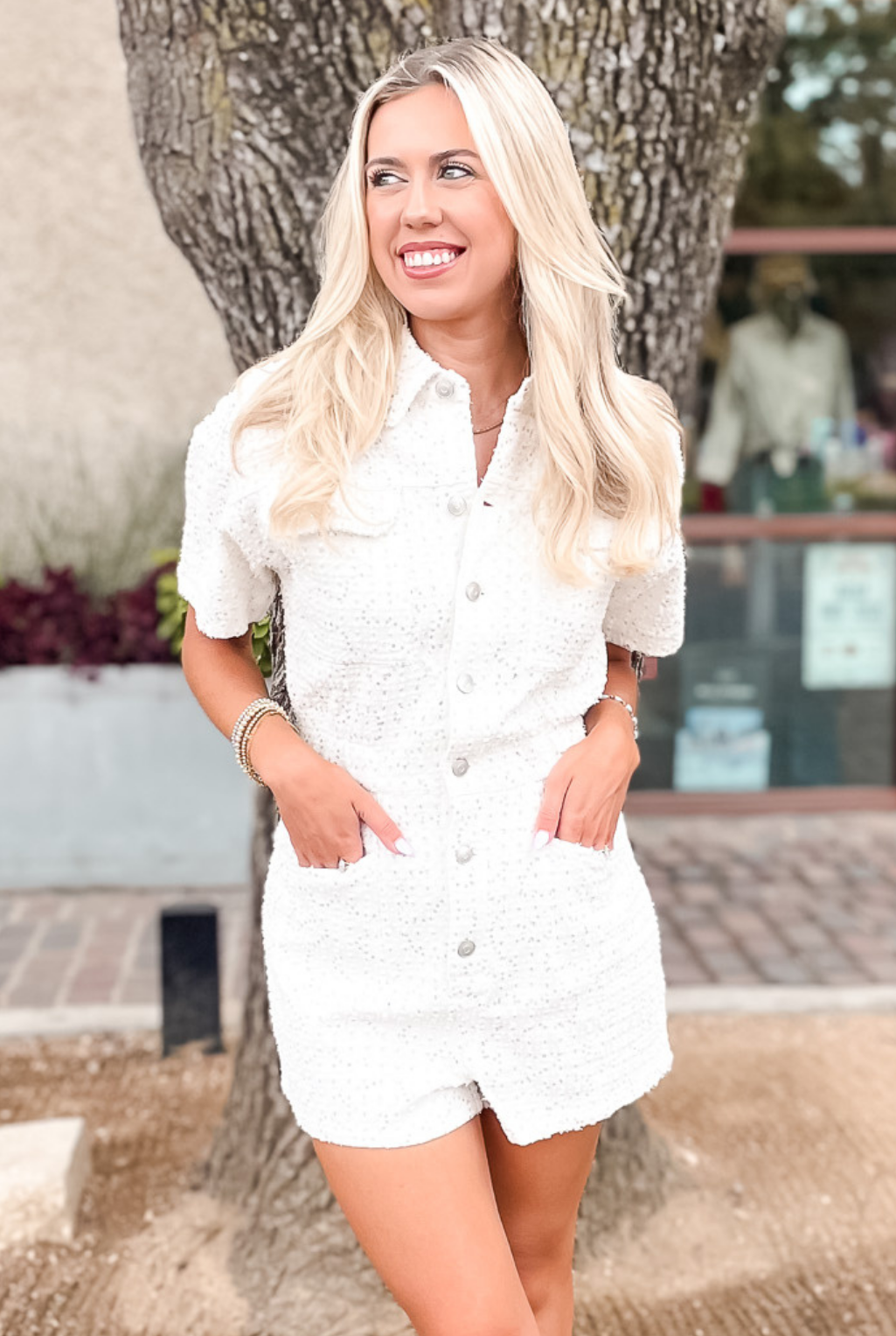 Sequin Denim Romper - White