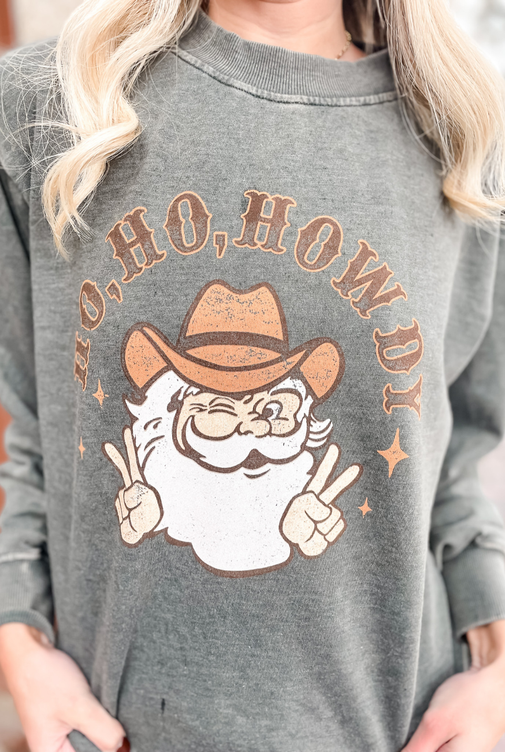 Sweatshirt - Ho! Ho! Howdy - Olive