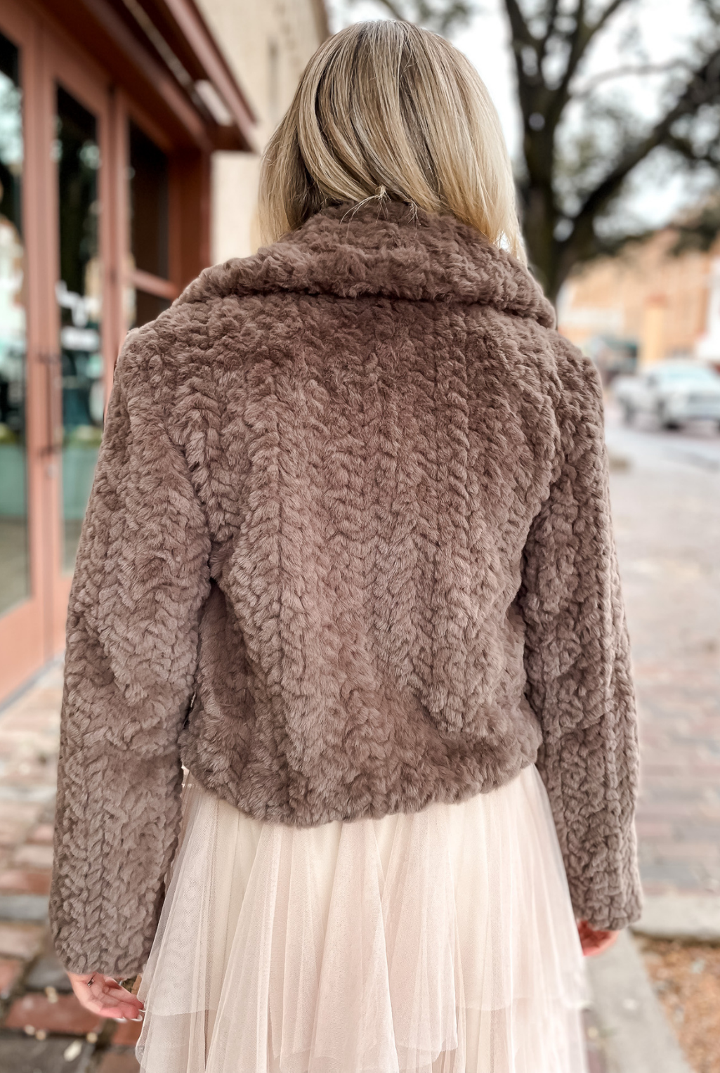 Notch Collar Fur Jacket - Mocha