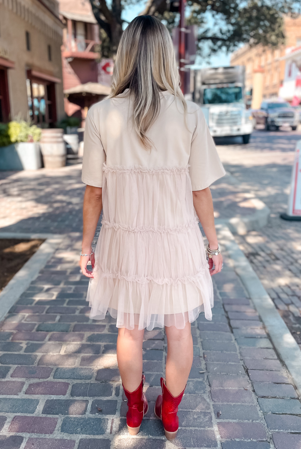 Tulle Overlay Tiered Dress