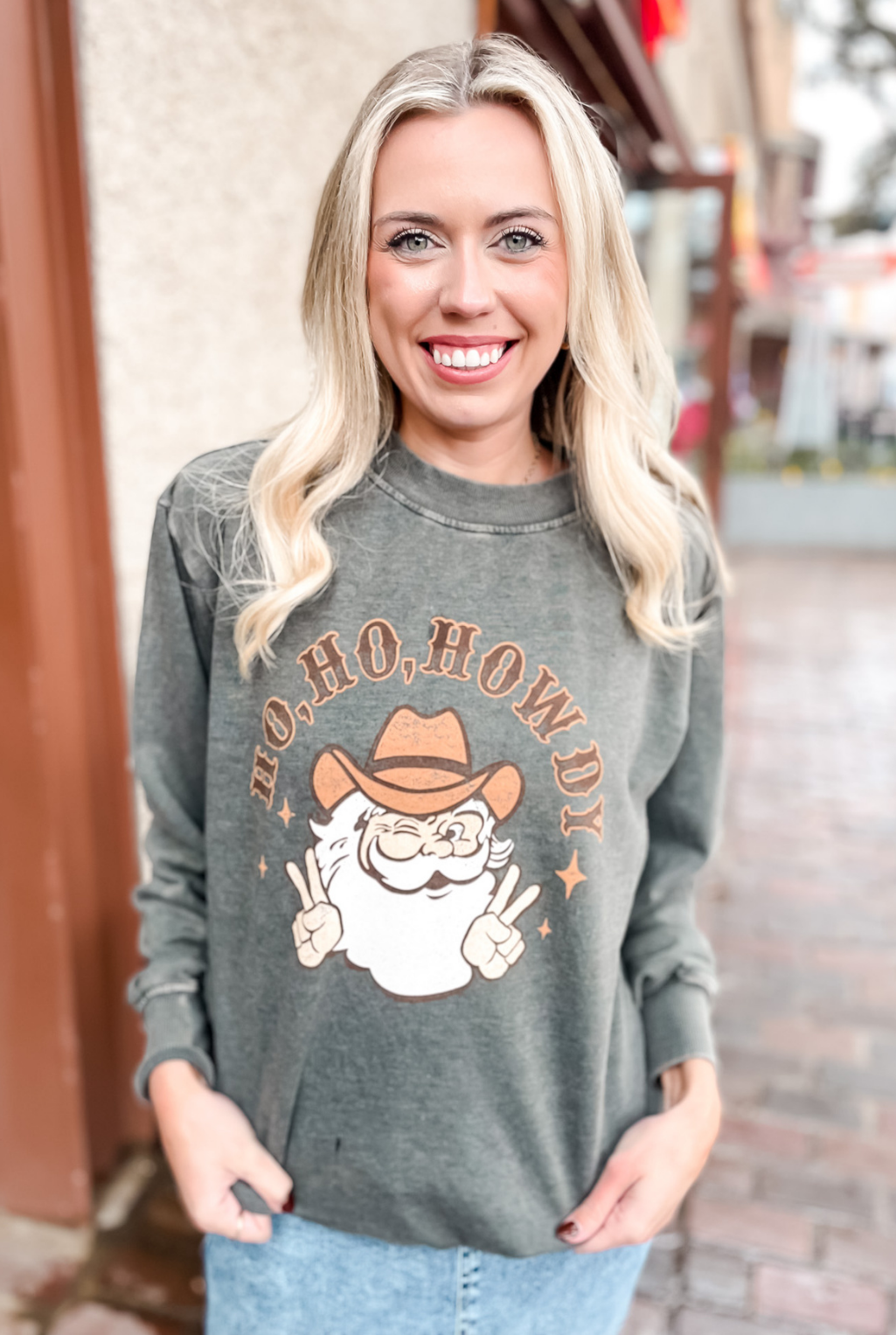 Sweatshirt - Ho! Ho! Howdy - Olive