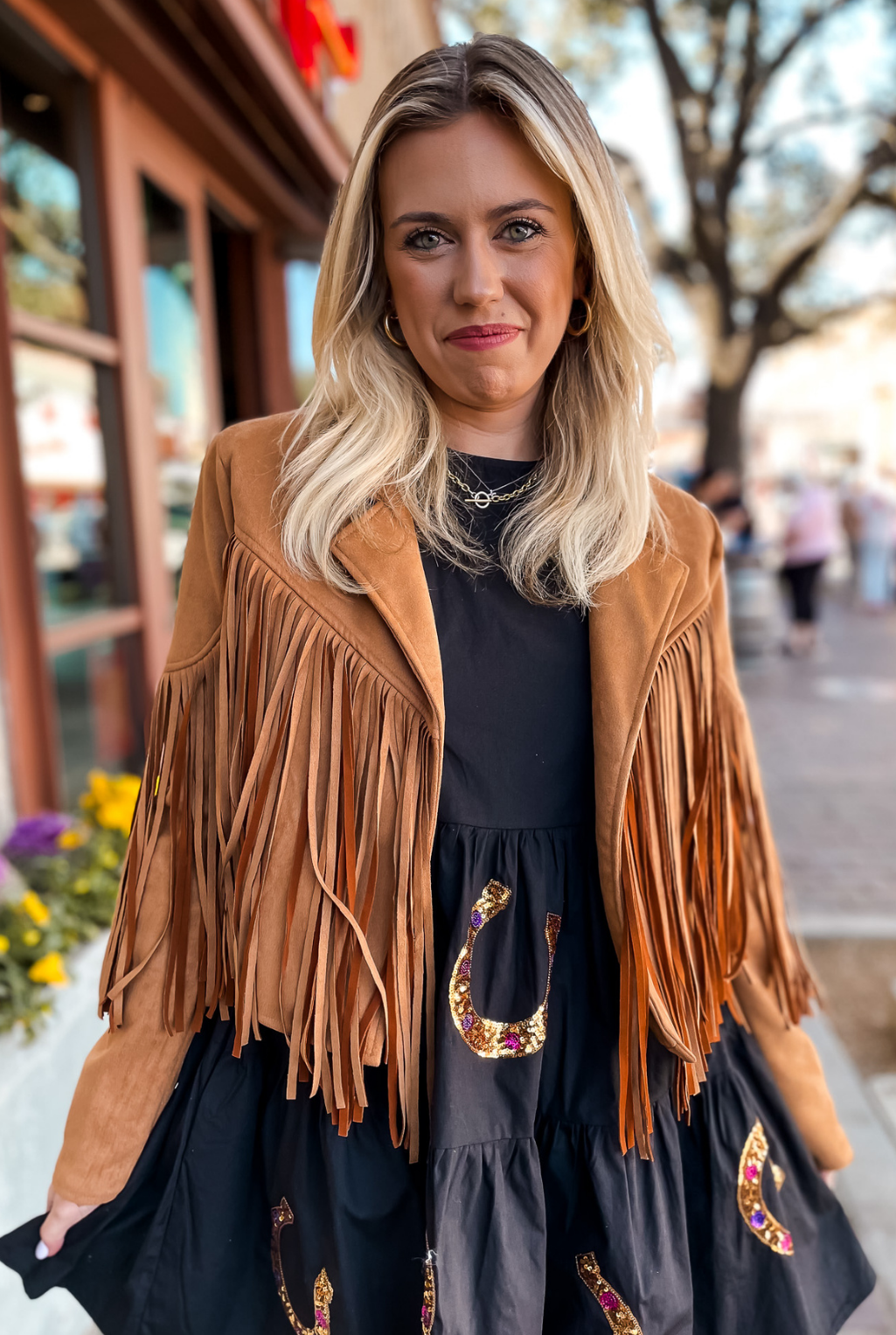 Faux Suede Fringe Jacket - Camel