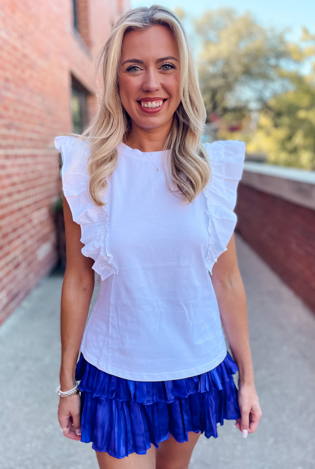 Ruffle Poplin Sleeveless Top - White