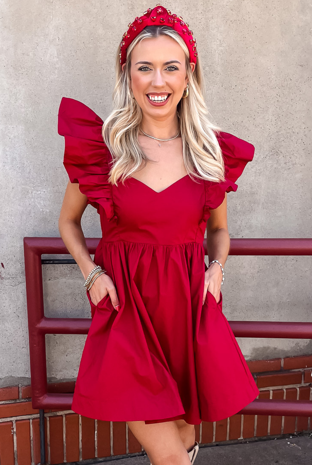 Ruffle Tie Back Dress - Crimson