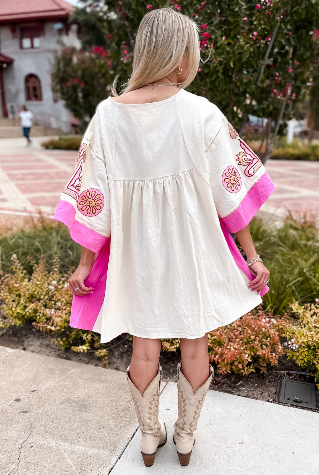 Embroidered Kimono Sleeve Dress - Pink