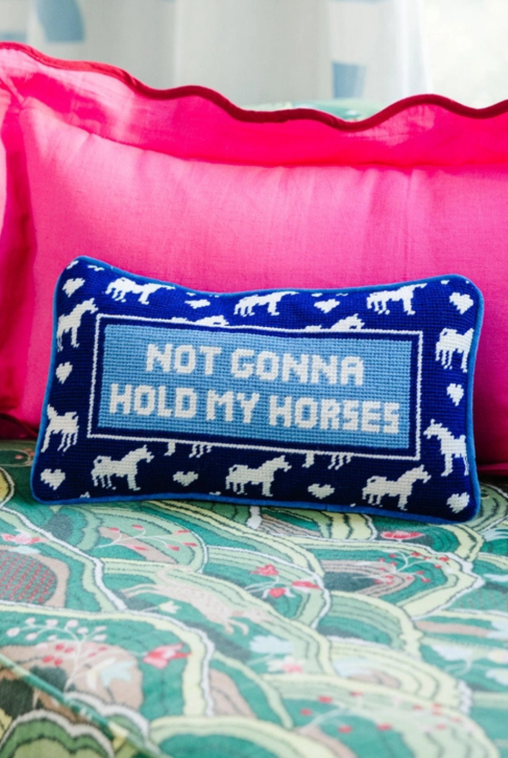 Hold My Horses Needlepoint Pillow