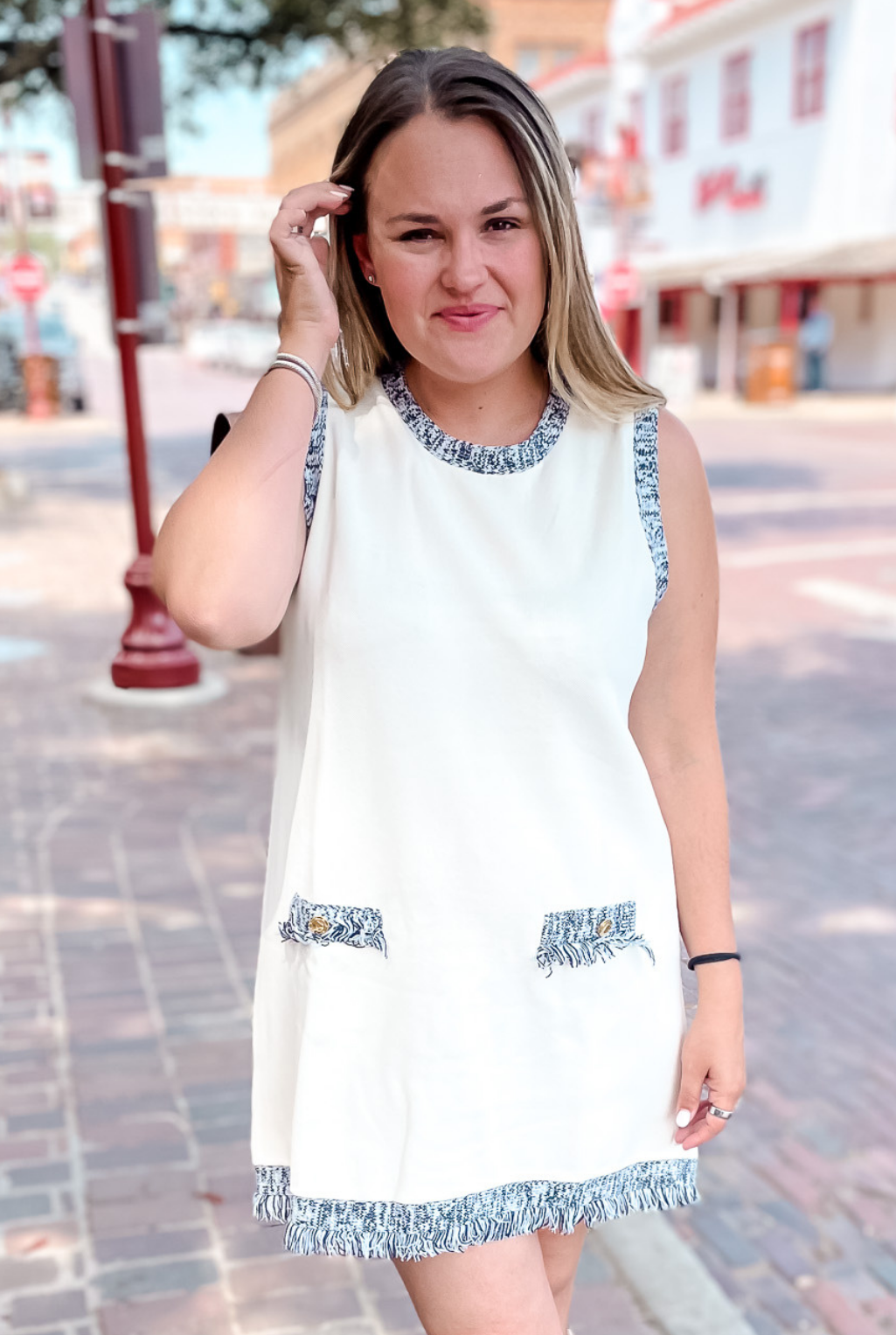 Buttons + Fringe Dress - Cream