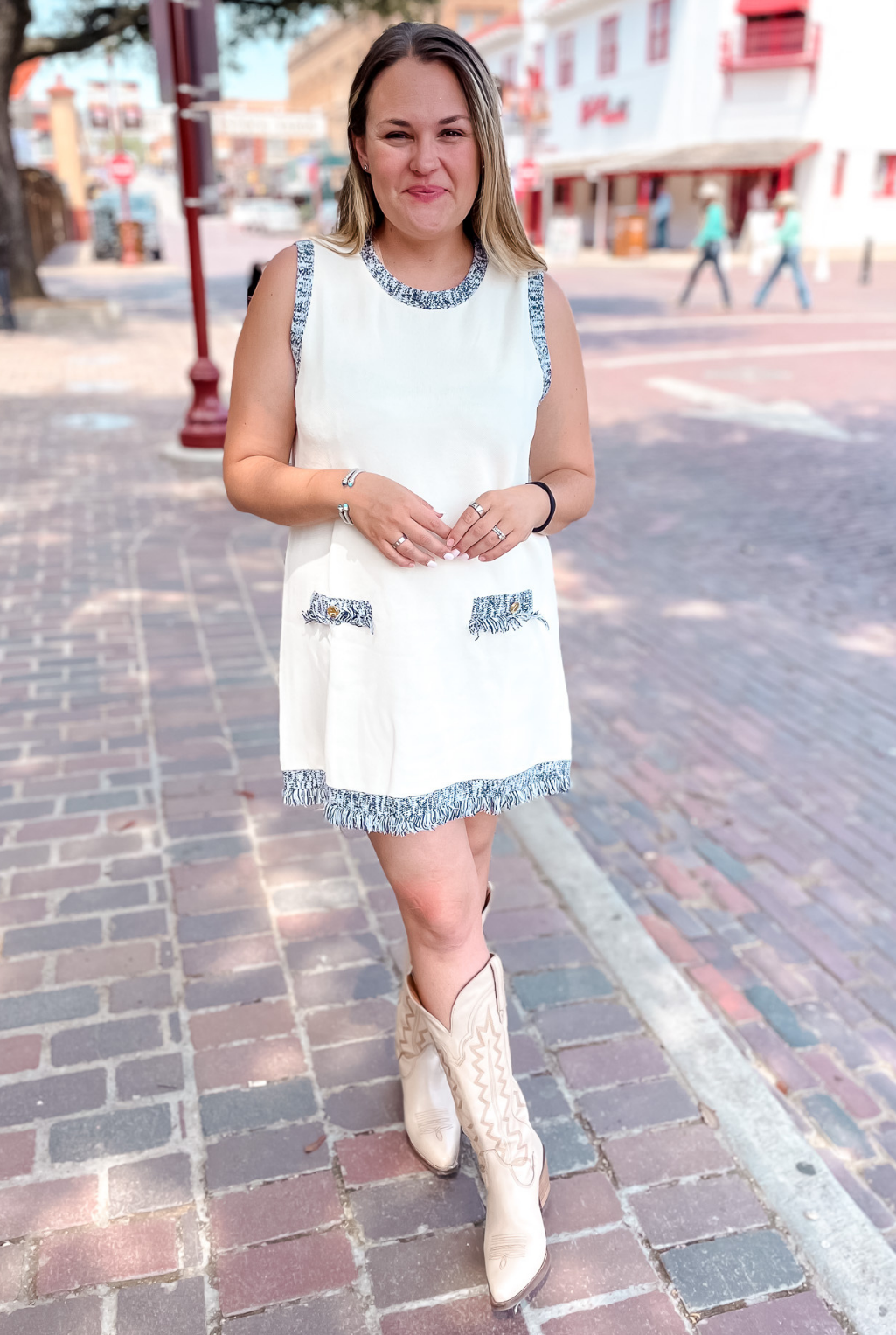 Buttons + Fringe Dress - Cream