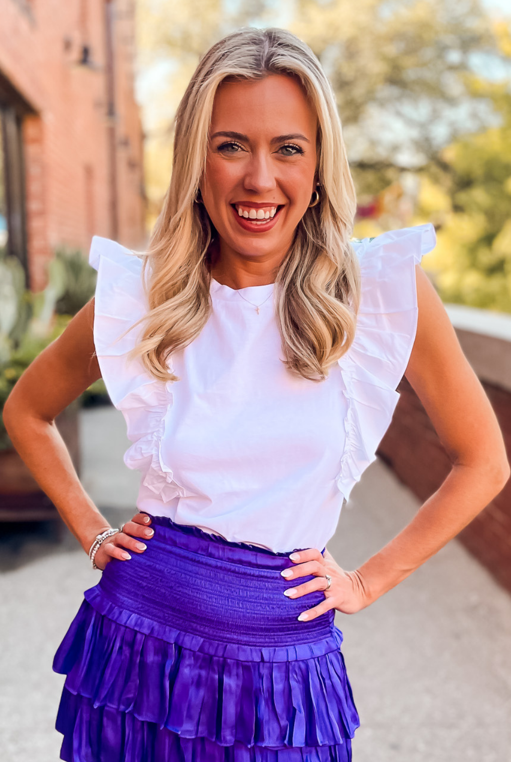 Ruffle Poplin Sleeveless Top - White