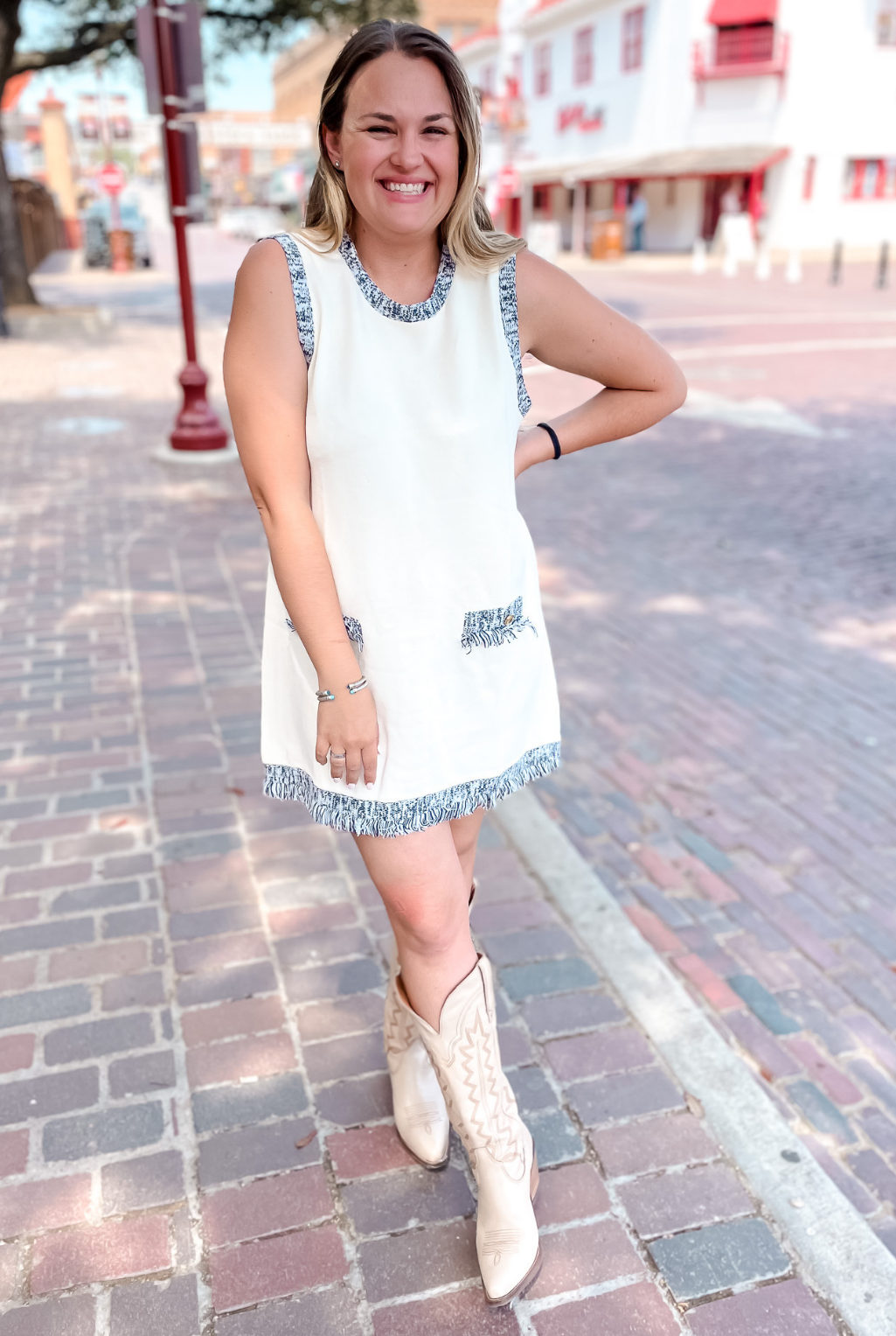 Buttons + Fringe Dress - Cream