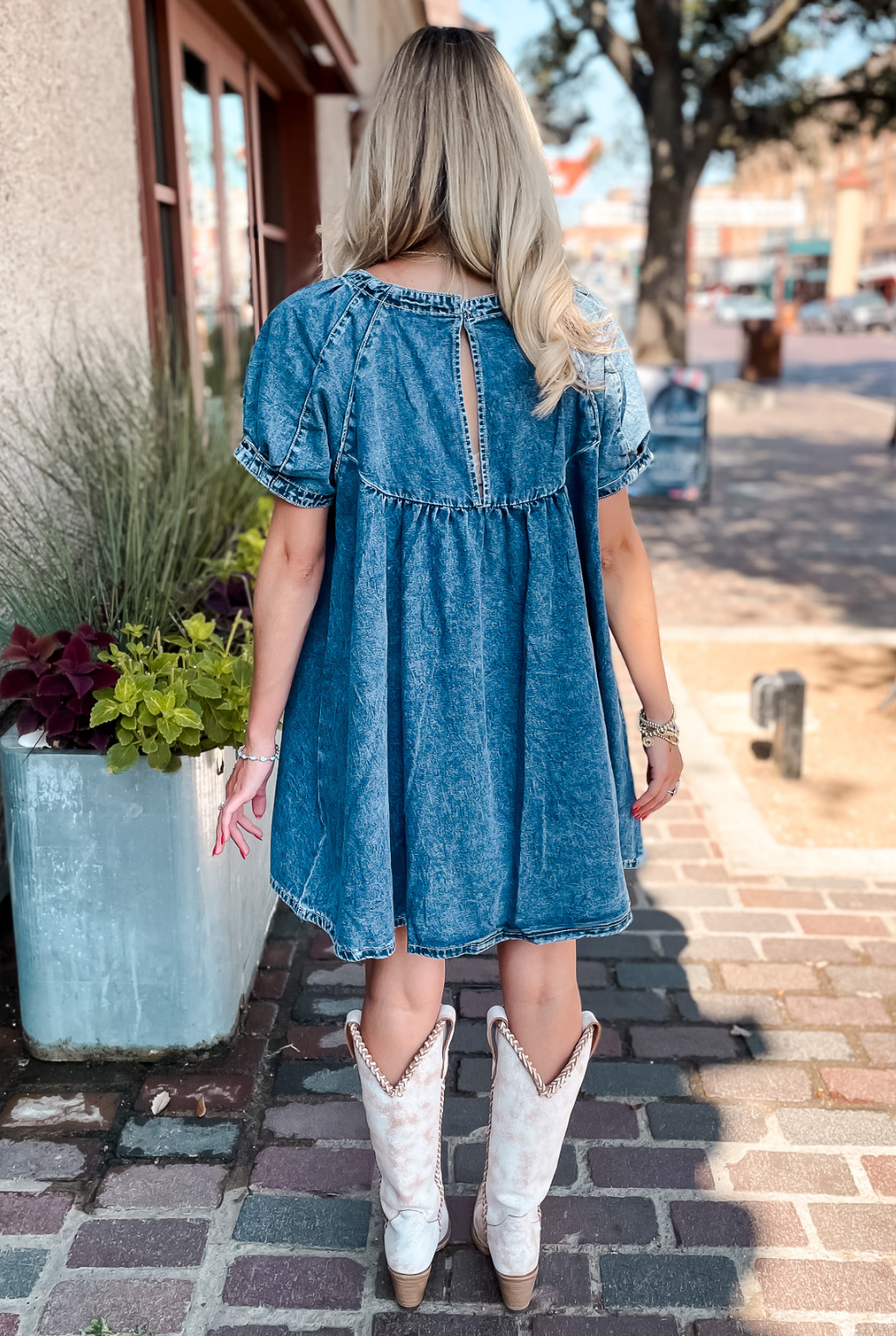 Denim Baby Doll Dress - Blue