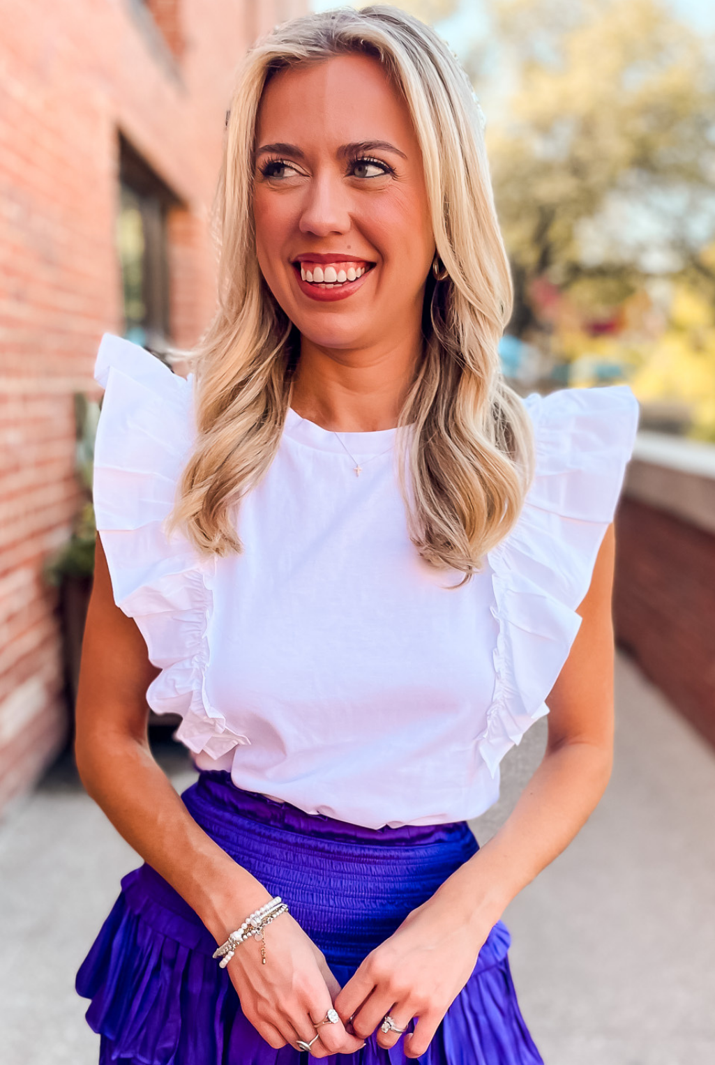 Ruffle Poplin Sleeveless Top - White