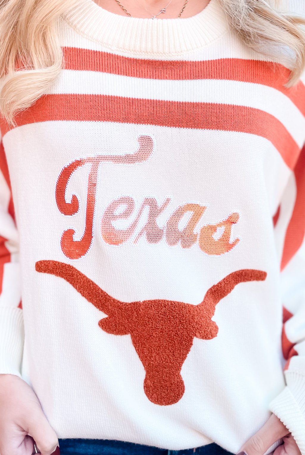 Queen Of Sparkles - Texas Longhorn Striped Sweater