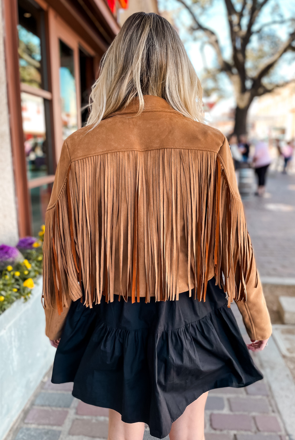 Faux Suede Fringe Jacket - Camel