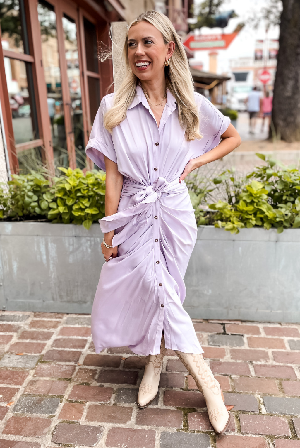 Laurel Satin Tie Dress - Lavender