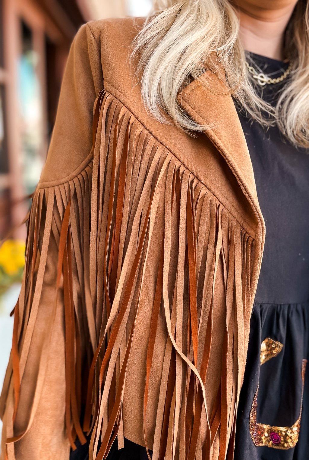 Faux Suede Fringe Jacket - Camel