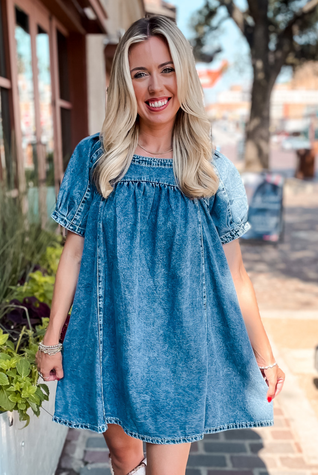 Denim Baby Doll Dress - Blue