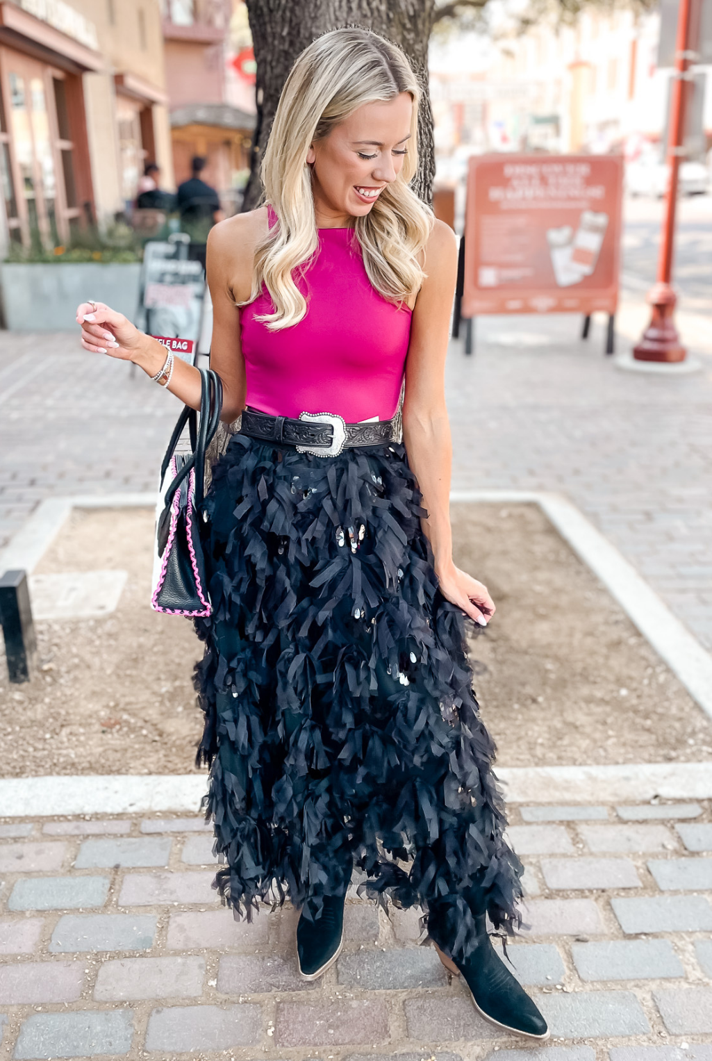 Ruffle Sequin Skirt - Black